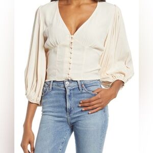 🔥 $99 Charlie Holiday Ivory Cali Floral V-Neck Blouse Size S 🔥